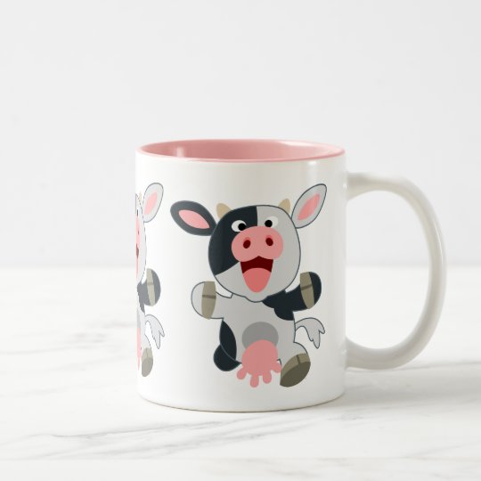 Cute Cheerful Cartoon Cow Two-Tone Coffee Mug