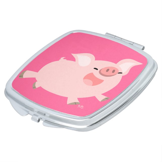 Cute Cheerful Cartoon Pig Compact Mirror (Turned)