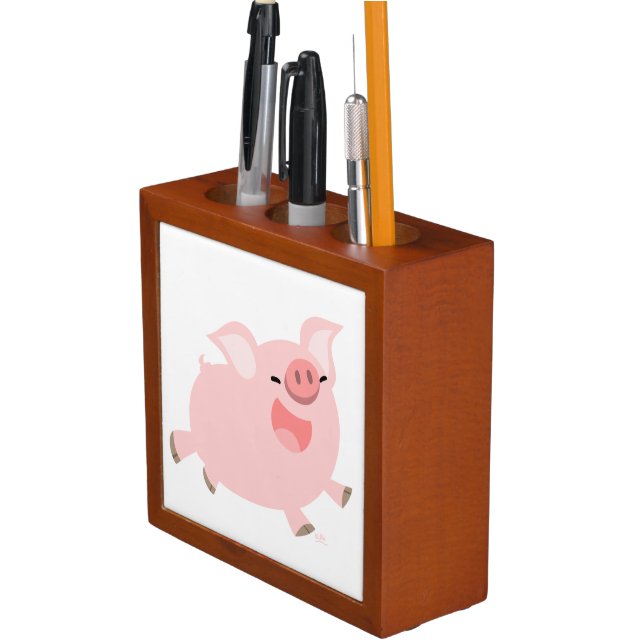 Cute Cheerful Cartoon Pig Desk Organizer (In Situ)
