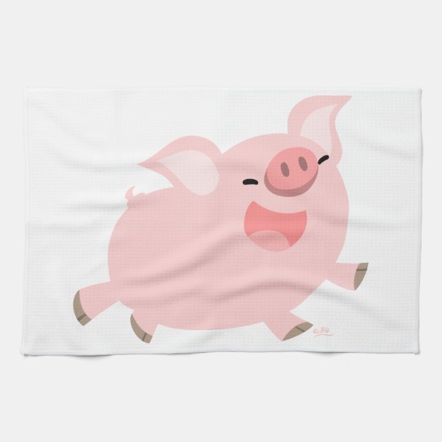 Cute Cheerful Cartoon Pig Kitchen Towel (Horizontal)