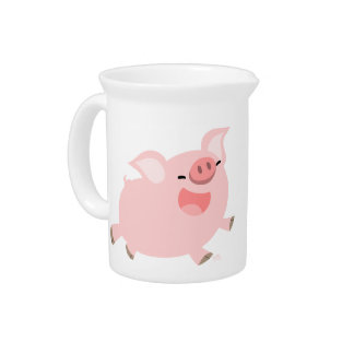 Cute Cheerful Cartoon Pig Pitcher