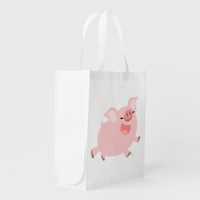 Cute Cheerful Cartoon Pig Reusable Bag (Front Side)