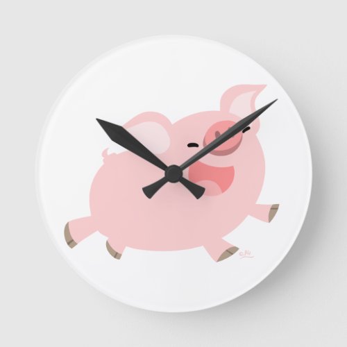 Cute Cheerful Cartoon Pig Wall Clock