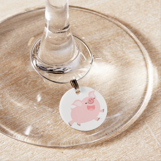 Cute Cheerful Cartoon Pig Wine Charm (In Situ)