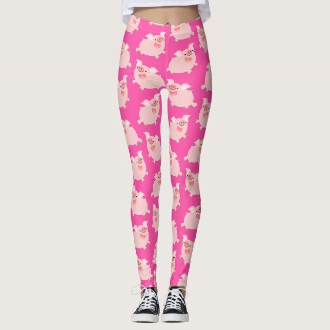 Cute Cheerful Cartoon Pigs Pattern Leggings (Front)