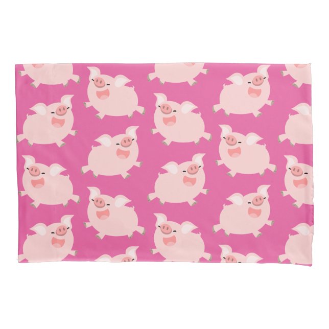 Cute Cheerful Cartoon Pigs Pattern Pillowcase (Front)