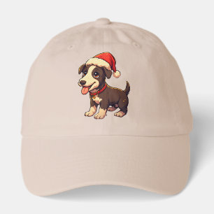 Cute Cheerful Christmas Puppy with Santa Hat