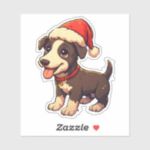 Cute Cheerful Christmas Puppy with Santa Hat