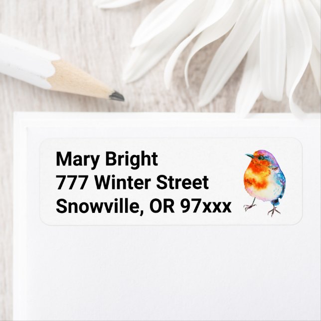 Cute Cheerful Christmas Robin Watercolor Label (Insitu)