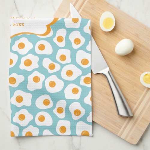 Cute Cheerful Eggs Pattern  Monogram Tea Towel