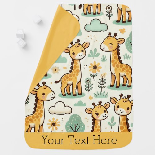 Cute Cheerful Giraffe Pattern Your Text Baby Blanket