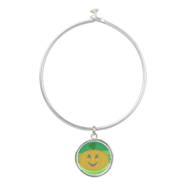 Cute Cheerful Harvest Pumpkin Orange Bangle Bracelet (Front)
