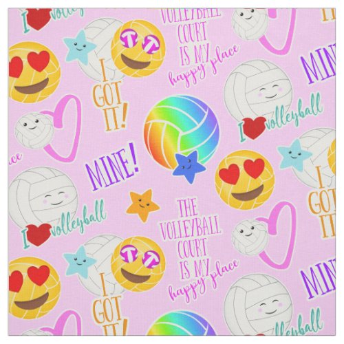 cute cheerful kawaii volleyball typography pattern fabric