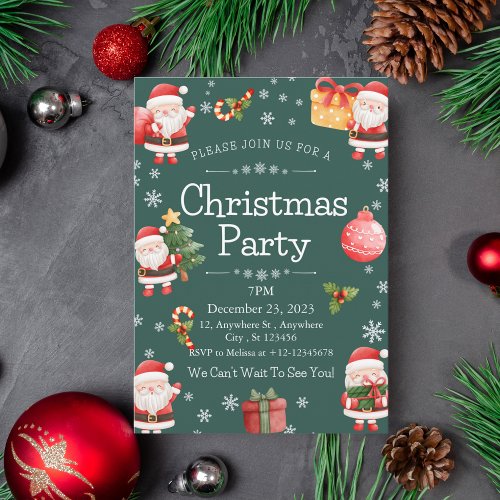 Cute Cheerful Red Santa Claus Christmas Party Invitation