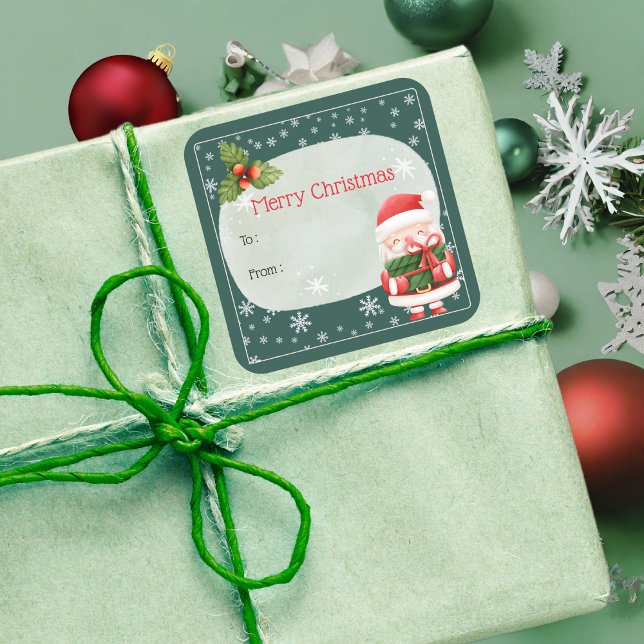 Cute Cheerful Red Santa Claus Merry Christmas Square Sticker (Creator Uploaded)