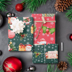 Cute Cheerful Red Santa Claus Wrapping Paper Sheets