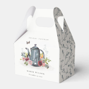 Cute Cheerful Roses Floral Teapot Bridal Shower Favor Boxes