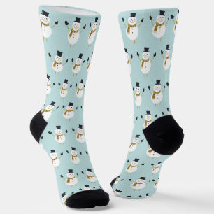 Cute Cheerful Snowman Pattern Christmas Socks