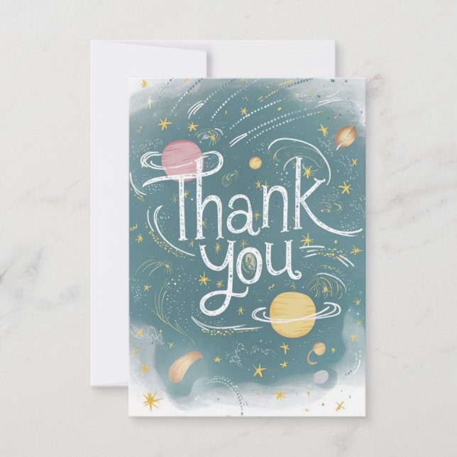 Cute Cheerful Starry Celestial Thank You Card (Front)