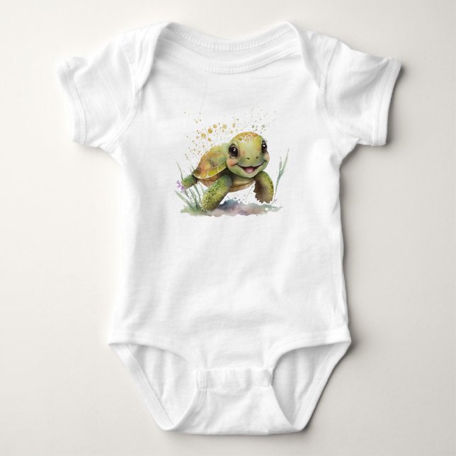 Cute Cheerful Tortoise Baby Bodysuit (Front)