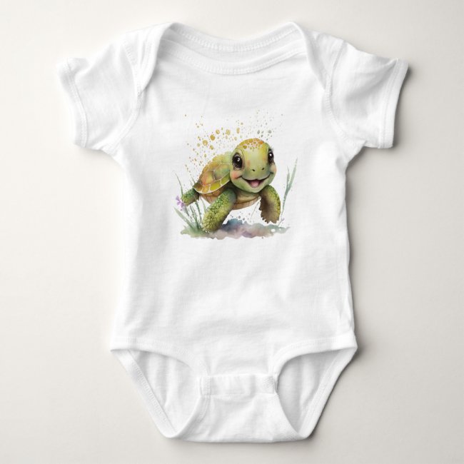 Cute Cheerful Tortoise Baby Bodysuit