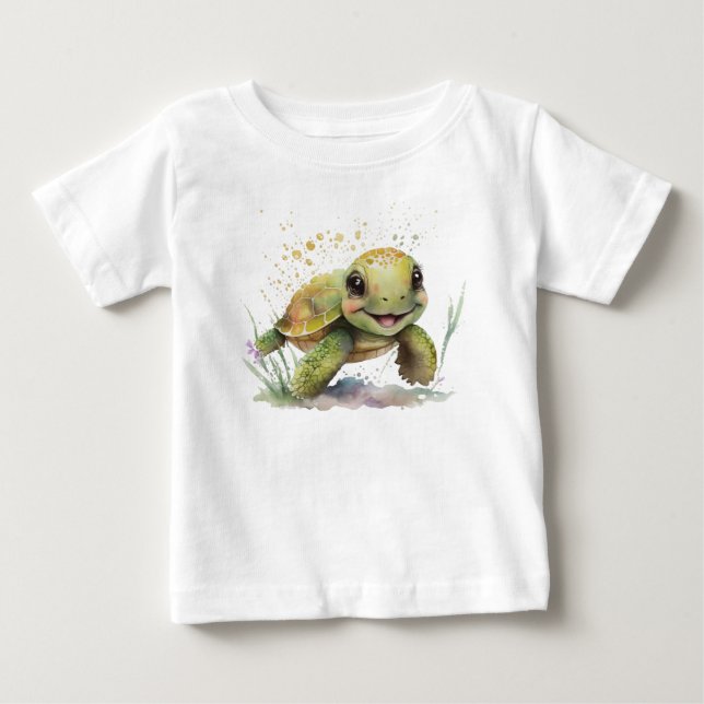 Cute Cheerful Tortoise Baby Fine Jersey T-shirt (Front)