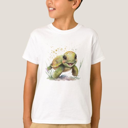 Cute Cheerful Tortoise Boys Basic T_shirt