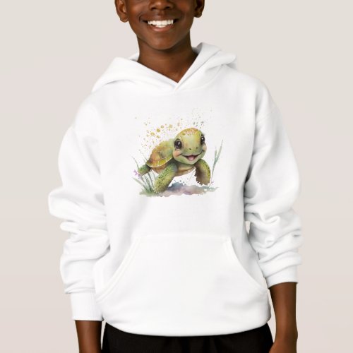 Cute Cheerful Tortoise Boys Pullover Hoodie
