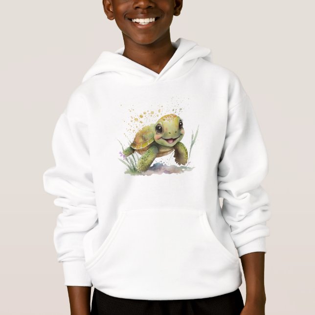 Cute Cheerful Tortoise Boy's Pullover Hoodie (Front)