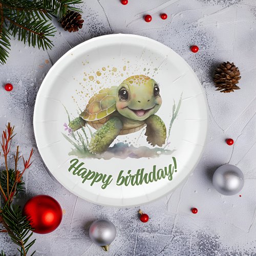 Cute Cheerful Tortoise Editable Text Paper Plates