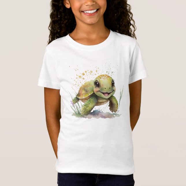 Cute Cheerful Tortoise Fine Jersey T-shirt (Front)