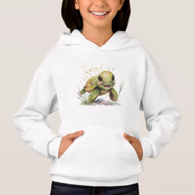 Cute Cheerful Tortoise Girl's Pullover Hoodie (Front)