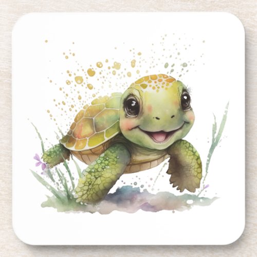 Cute Cheerful Tortoise Hard plastic coaster