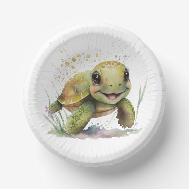 Cute Cheerful Tortoise Paper Bowls (Front)