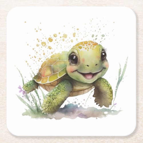 Cute Cheerful Tortoise Paper Coaster