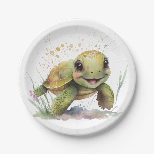 Cute Cheerful Tortoise Paper Plates