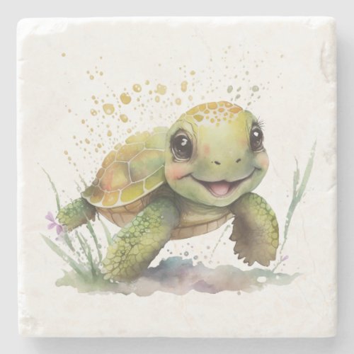 Cute Cheerful Tortoise Stone Coaster