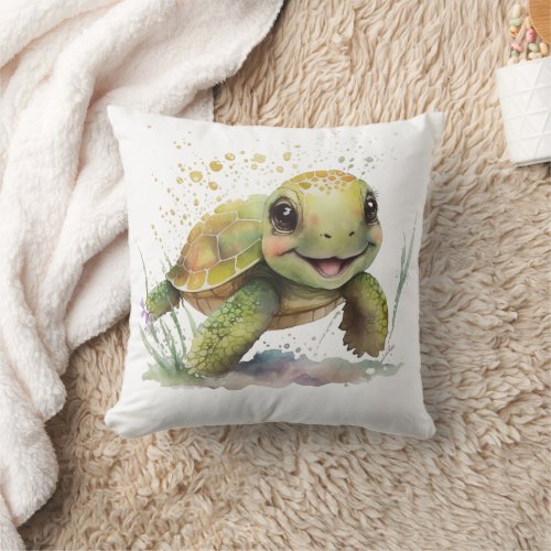Cute Cheerful Tortoise Throw Pillow