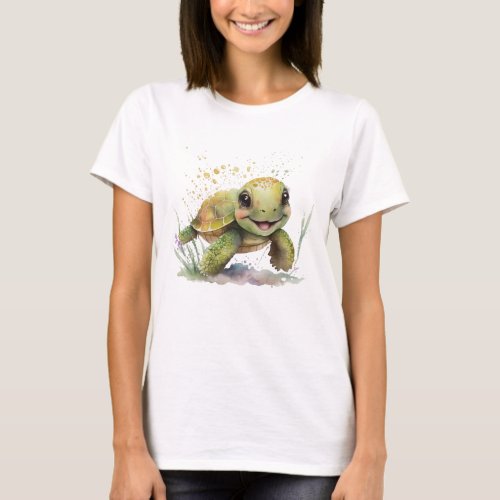Cute Cheerful Tortoise Womens T_Shirt