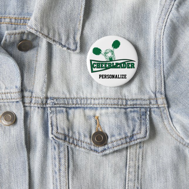 Cute Cheerleader | DIY Name | Dark Green Pinback Button (In Situ)