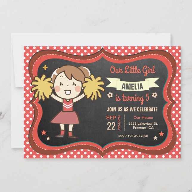 Cute Cheerleader Girl Birthday Party Invitation (Front)