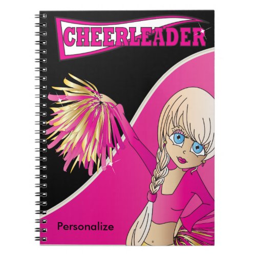 Cute Cheerleader Girl  DIY Name  Pink Notebook