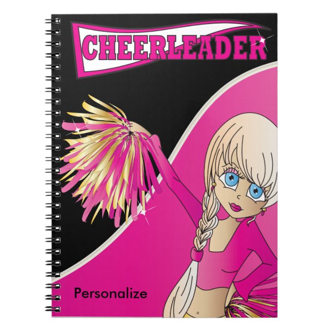Cute Cheerleader Girl | DIY Name | Pink Notebook (Front)
