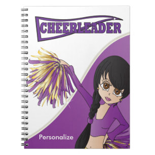 Cute Cheerleader Girl   DIY Name   Purple Notebook