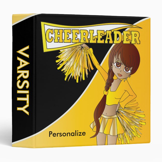 Cute Cheerleader Girl in Golden Yellow 3 Ring Binder (Front/Spine)