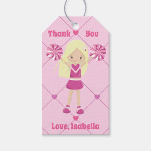 Cute Cheerleader Kids Pink Custom Birthday Party Gift Tags