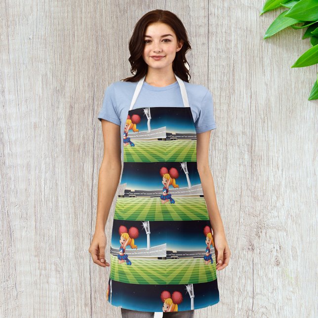 Cute Cheerleader on Sports Field Apron (Creator Uploaded)