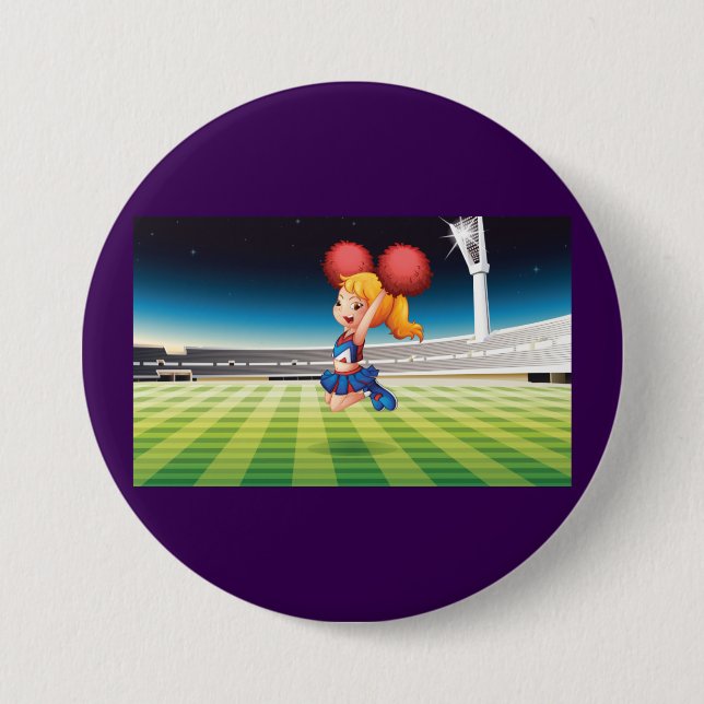 Cute Cheerleader on Sports Field Button (Front)