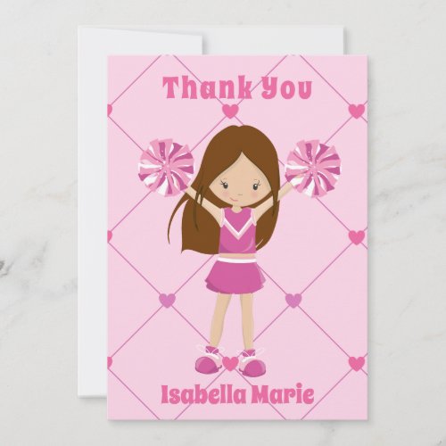 Cute Cheerleader Pink Custom Girls Thank You Card