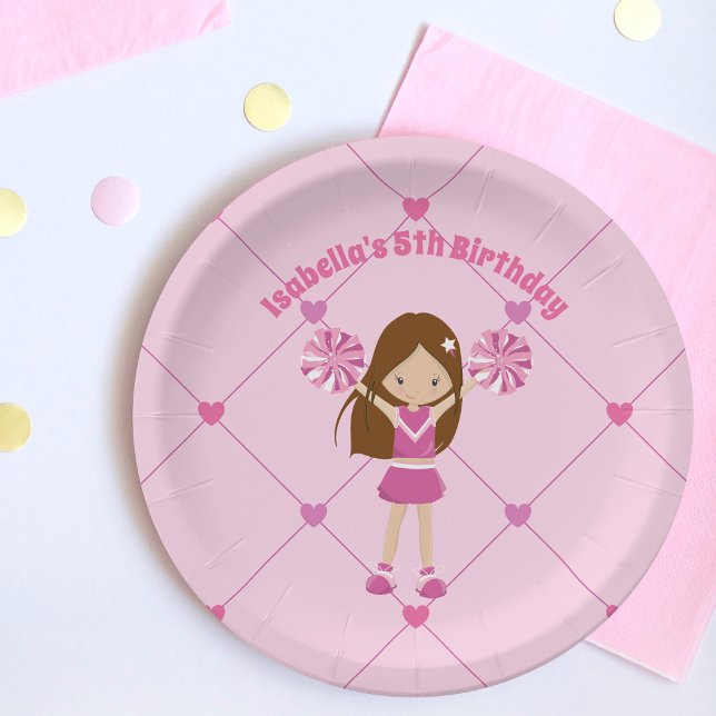 Cute Cheerleader Pink Custom Kids Birthday Party Paper Plates (Creator Uploaded)